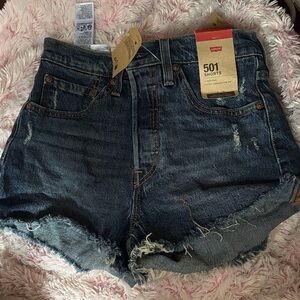 Levi's Dark Blue Distressed Jean Shorts